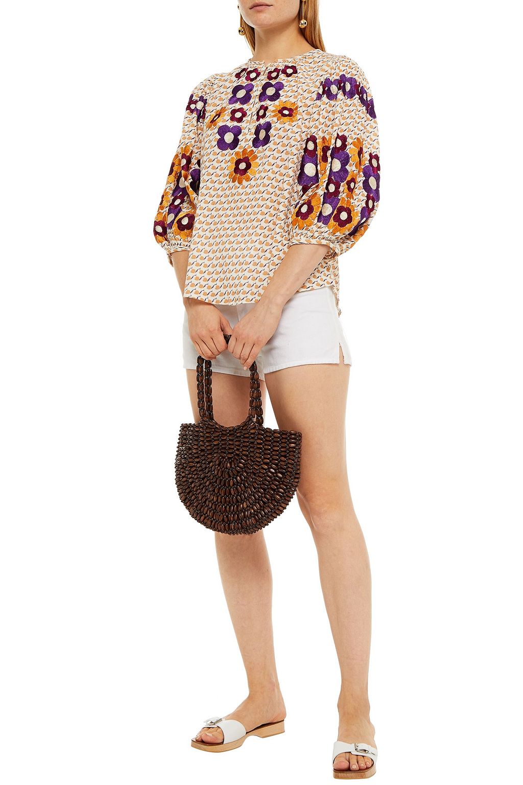 ANTIK BATIK Apoline embroidered printed cotton-gauze top