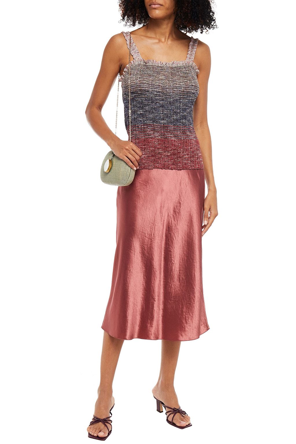 MISSONI Ruffle-trimmed metallic crochet-knit top