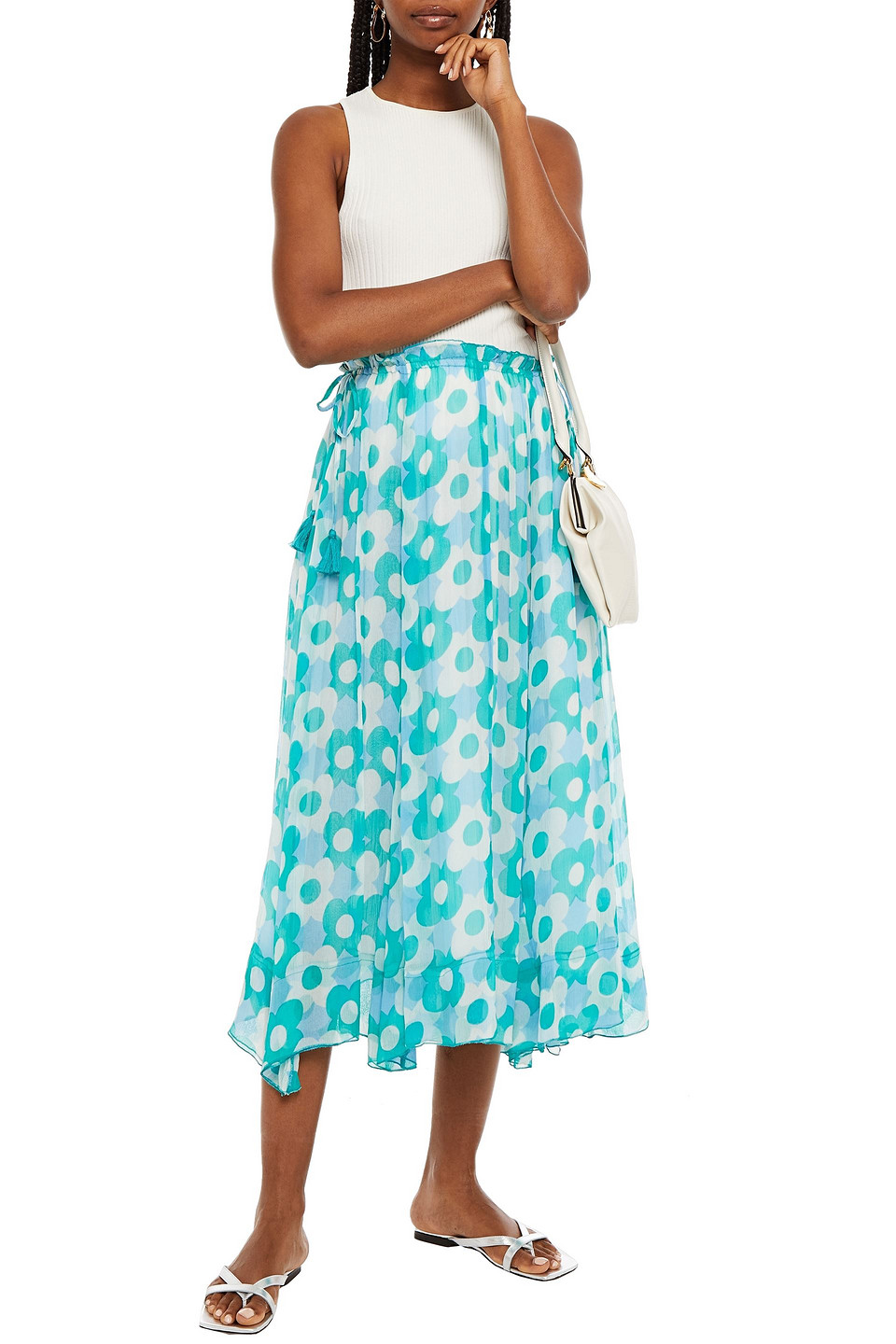 Antik Batik Jucy Floral-print Georgette Midi Skirt In Light Blue