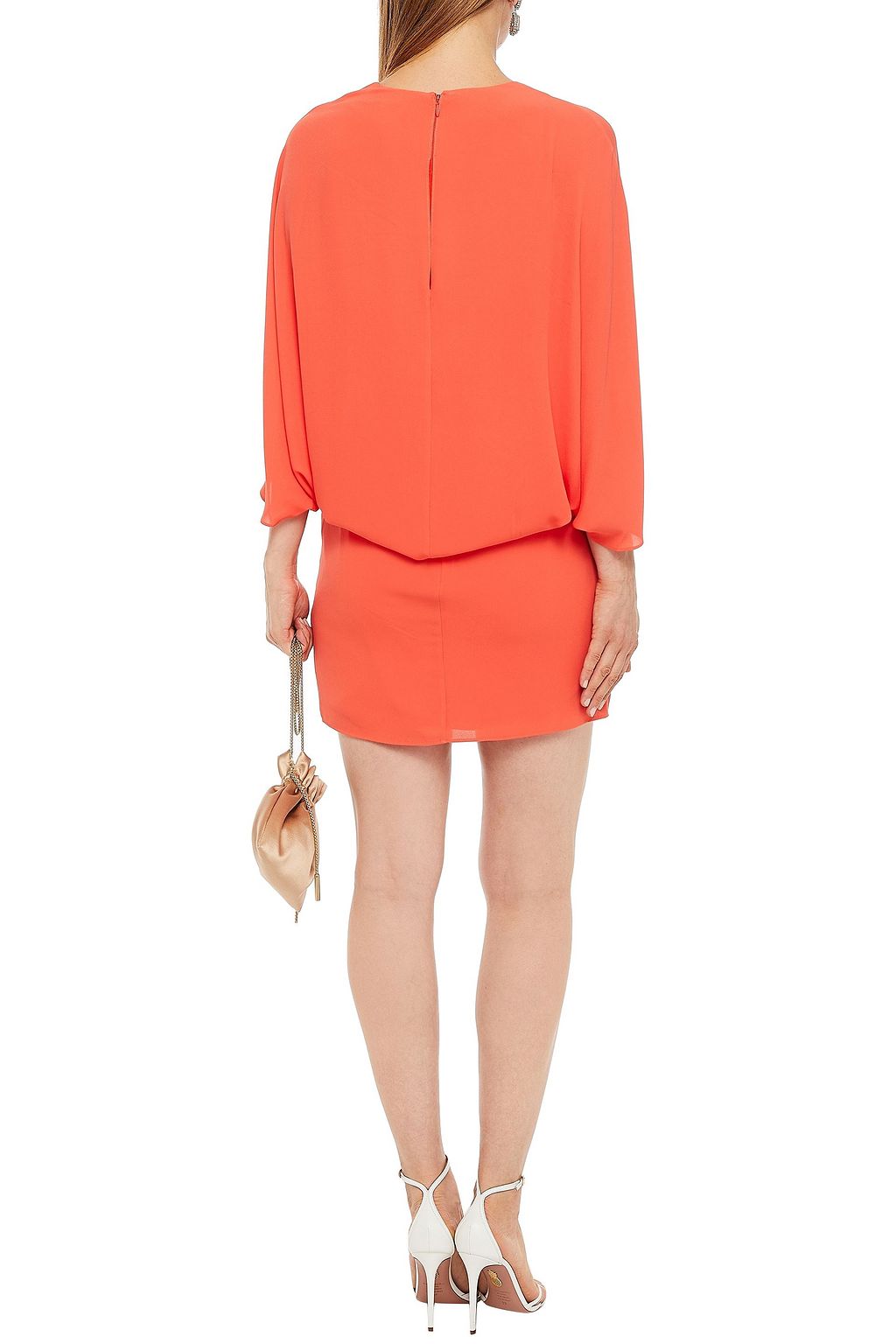 HALSTON Cape-effect twist-front crepe de chine mini dress