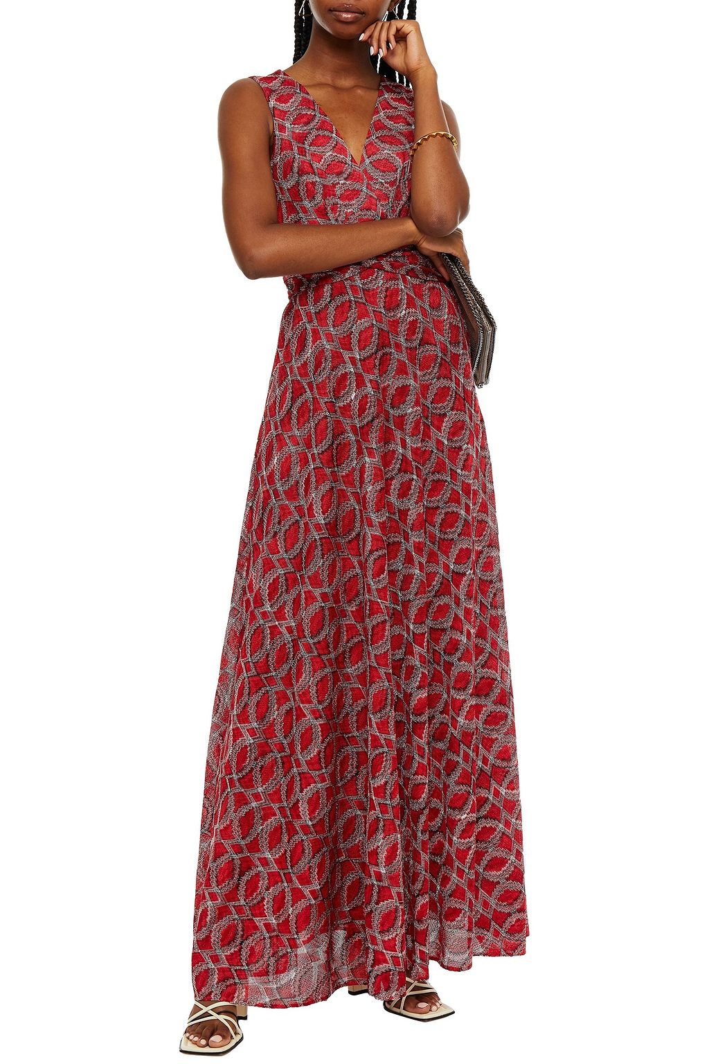 MISSONI Twisted metallic crochet-knit maxi dress