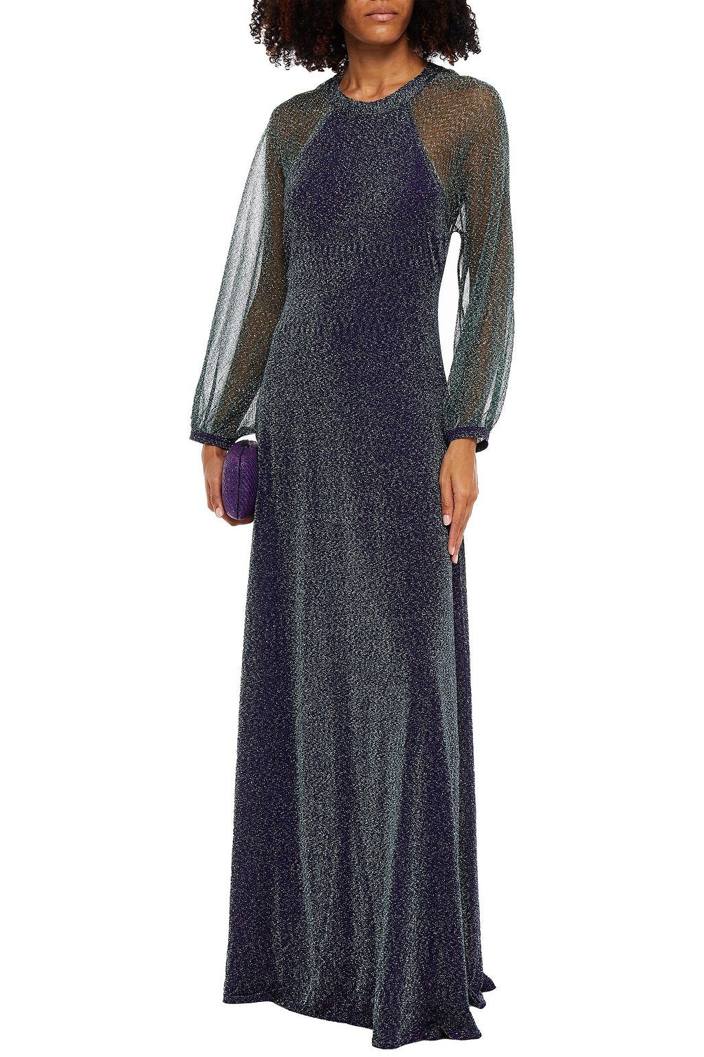 MISSONI Open-back burnout-effect metallic crochet-knit maxi dress