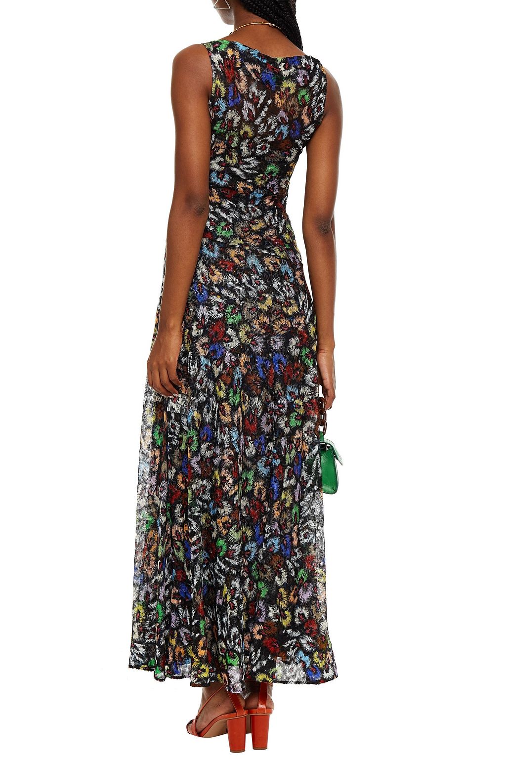 MISSONI Twist-front printed crochet-knit maxi dress
