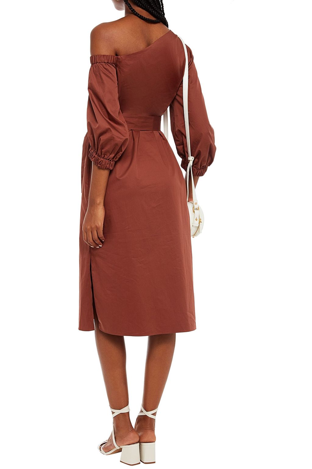 TIBI One-shoulder cotton-sateen midi dress