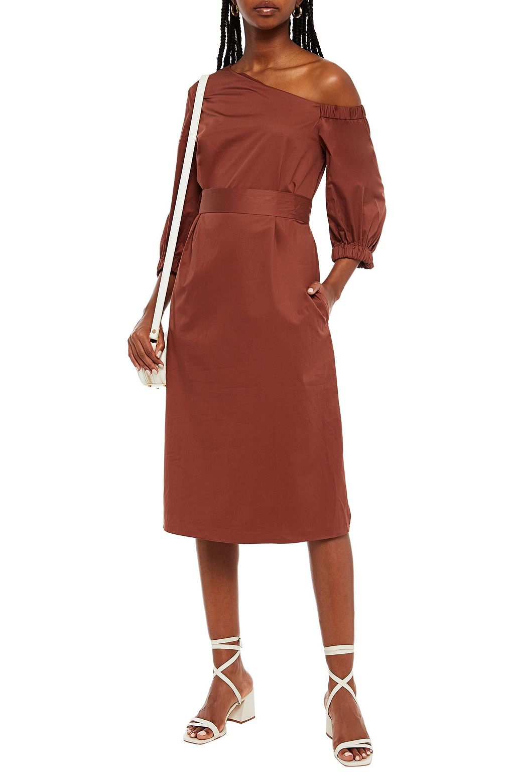 TIBI One-shoulder cotton-sateen midi dress