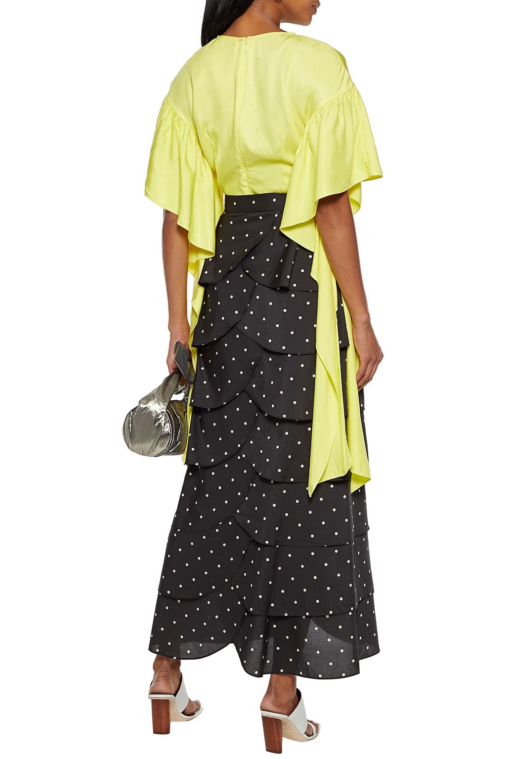 REJINA PYO Kara ruffled neon silk-twill top