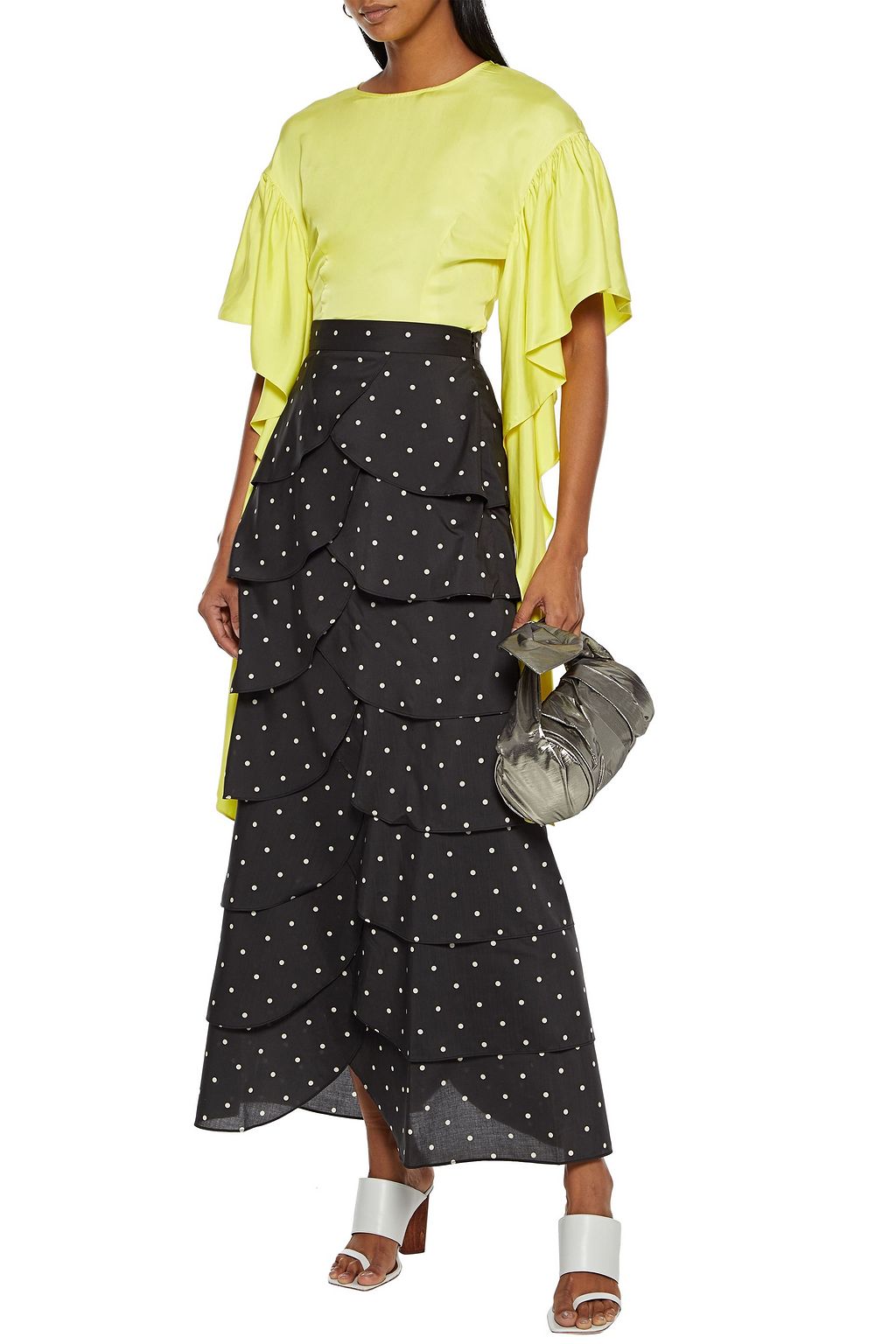 REJINA PYO Kara ruffled neon silk-twill top