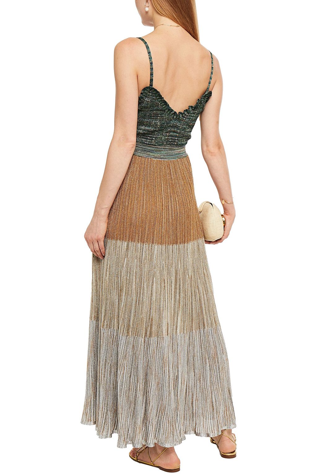 MISSONI Color-block metallic crochet-knit maxi dress