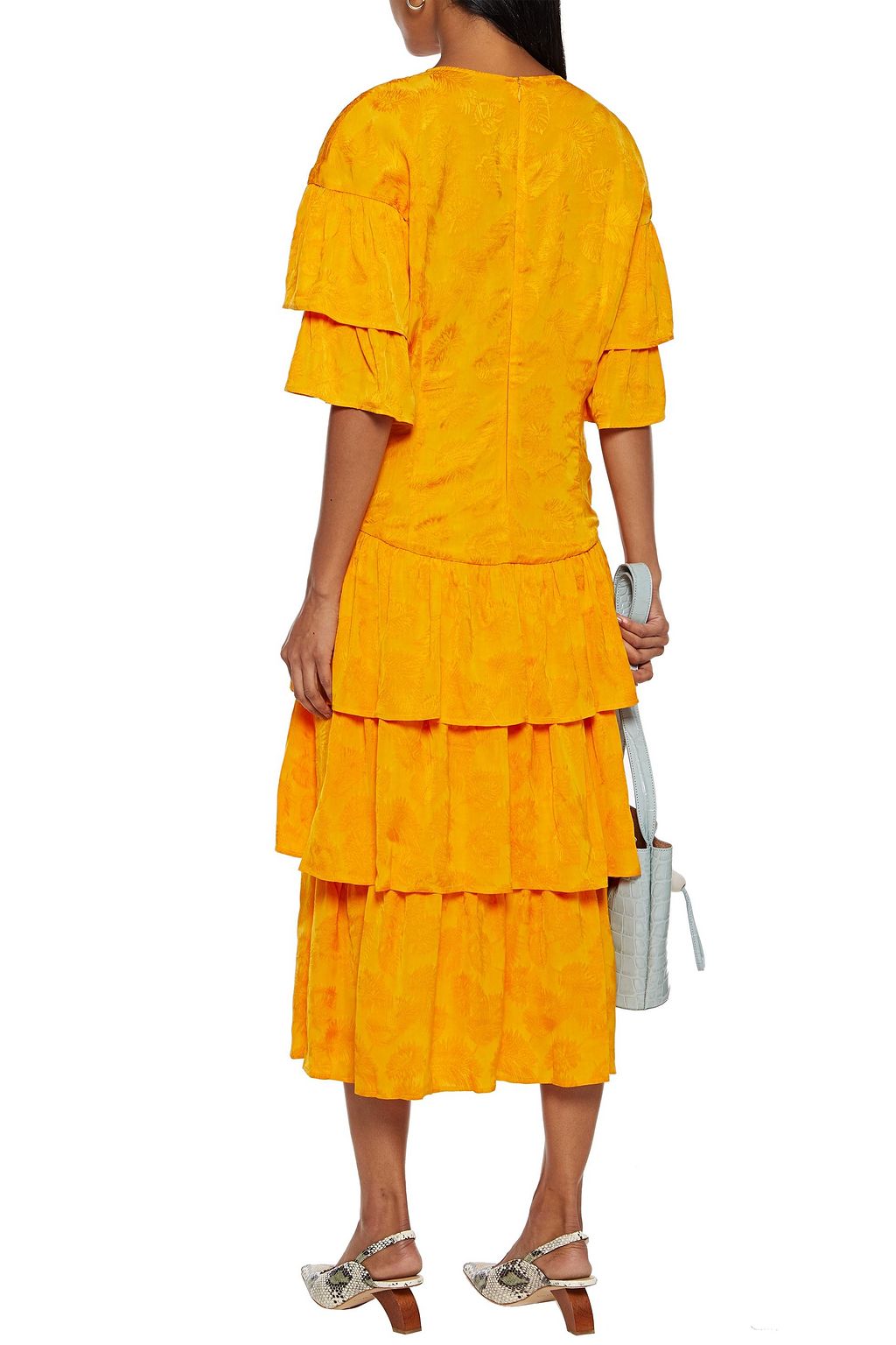 REJINA PYO Laura tiered satin-jacquard midi dress