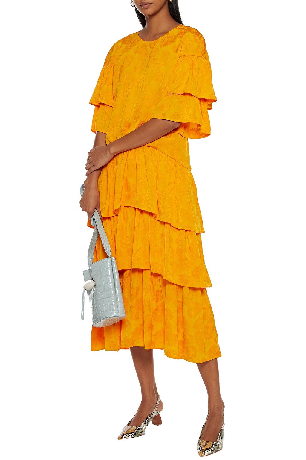 REJINA PYO Laura tiered satin-jacquard midi dress