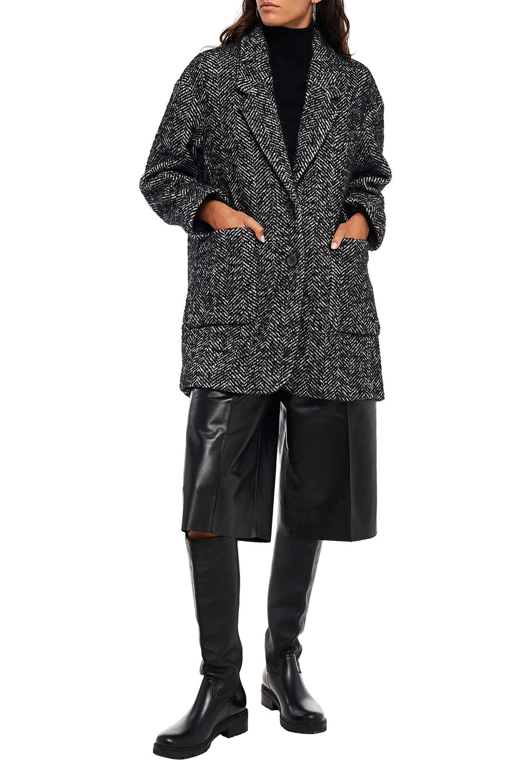 AMERICAN VINTAGE Manteau herringbone wool-blend bouclé-tweed coat