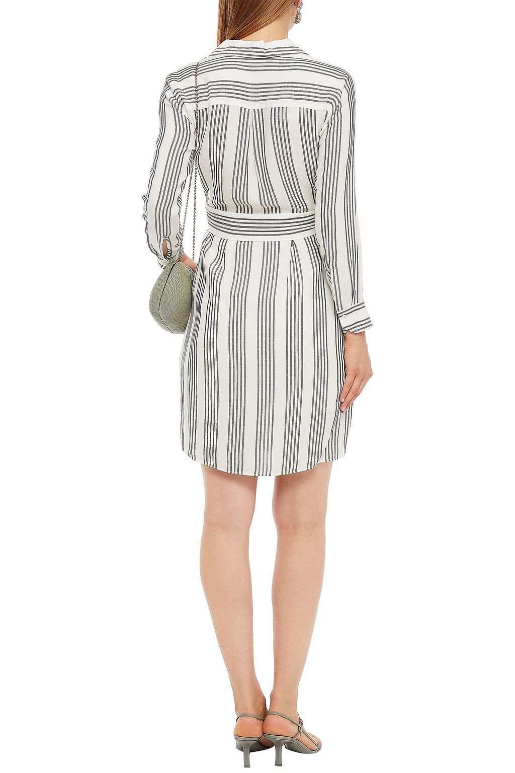HALSTON Twist-front striped woven mini dress