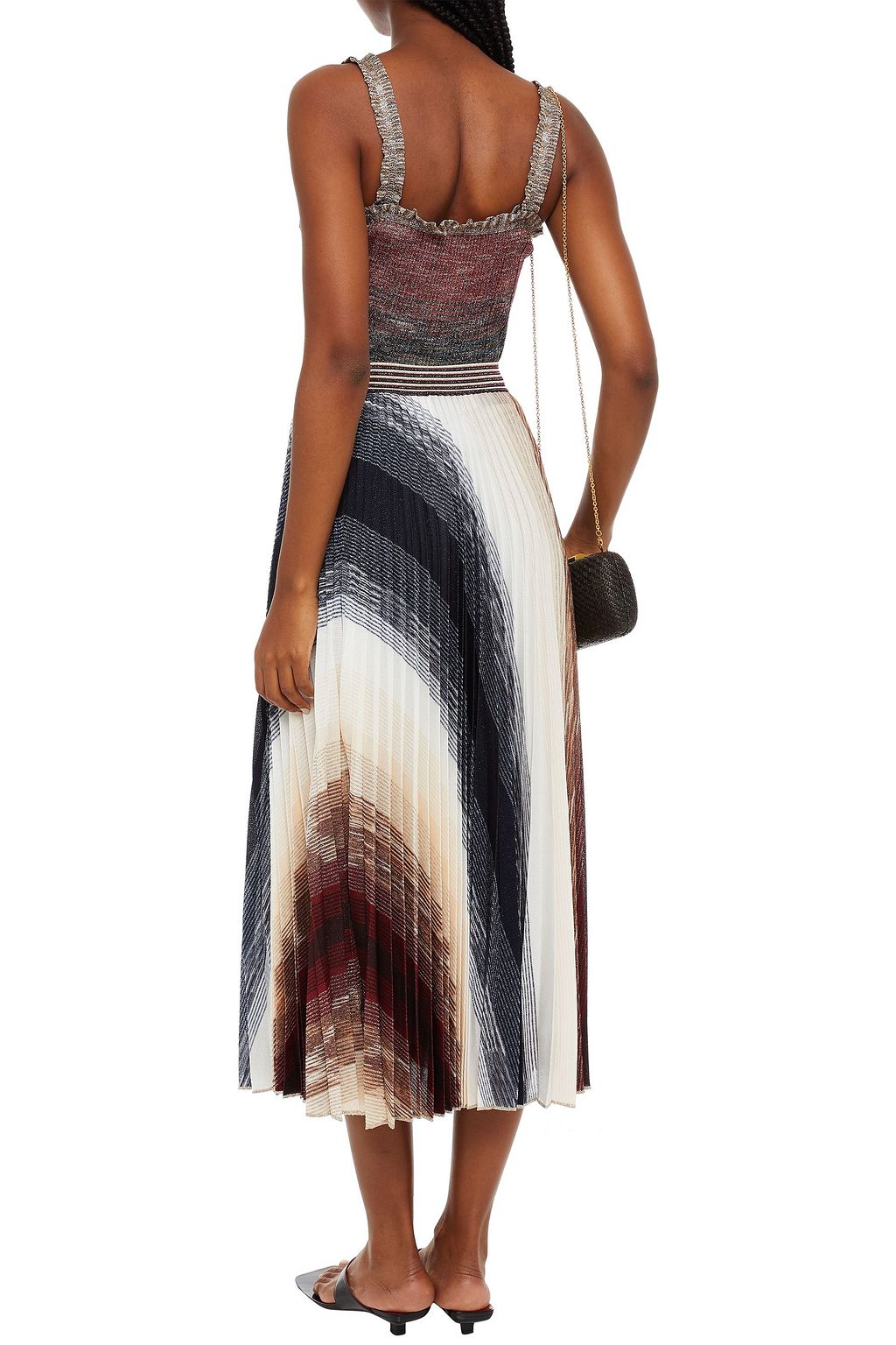 MISSONI Ruffle-trimmed metallic crochet-knit top