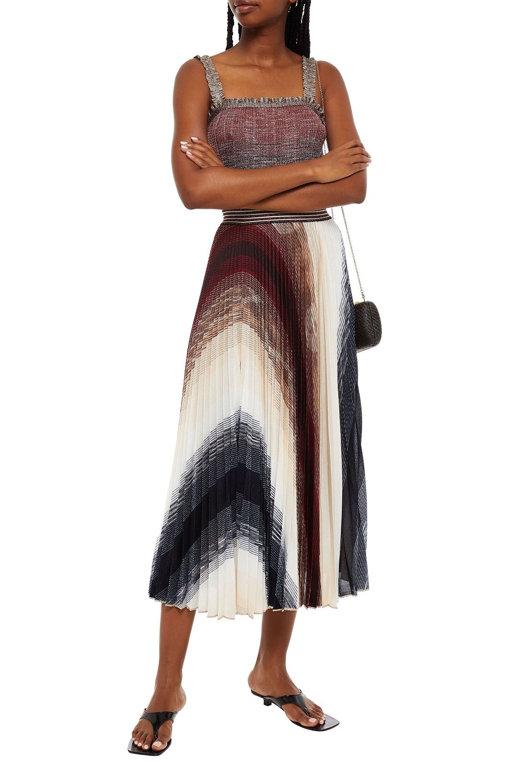 MISSONI Ruffle-trimmed metallic crochet-knit top