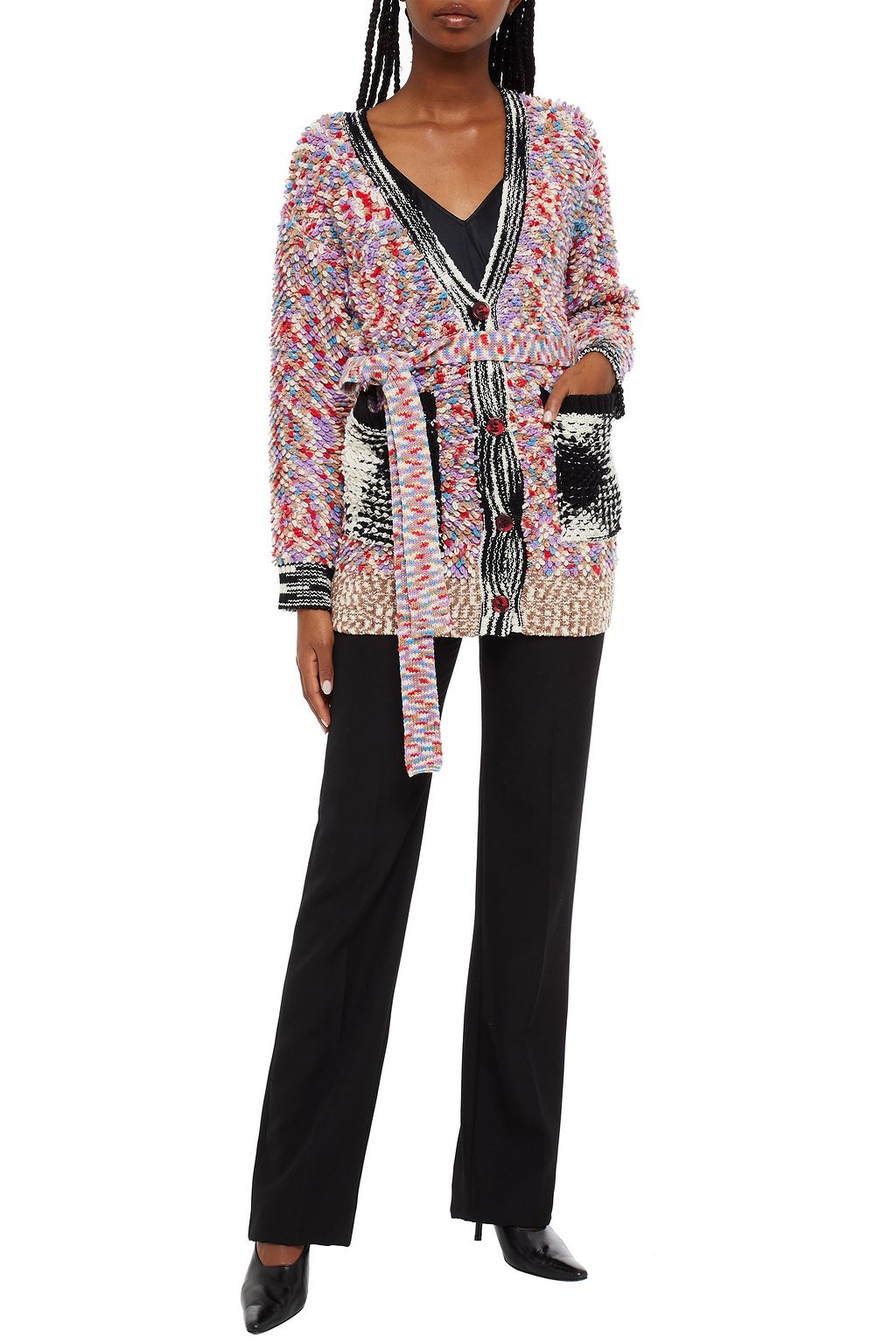 MISSONI Belted bouclé-knit wool-blend cardigan