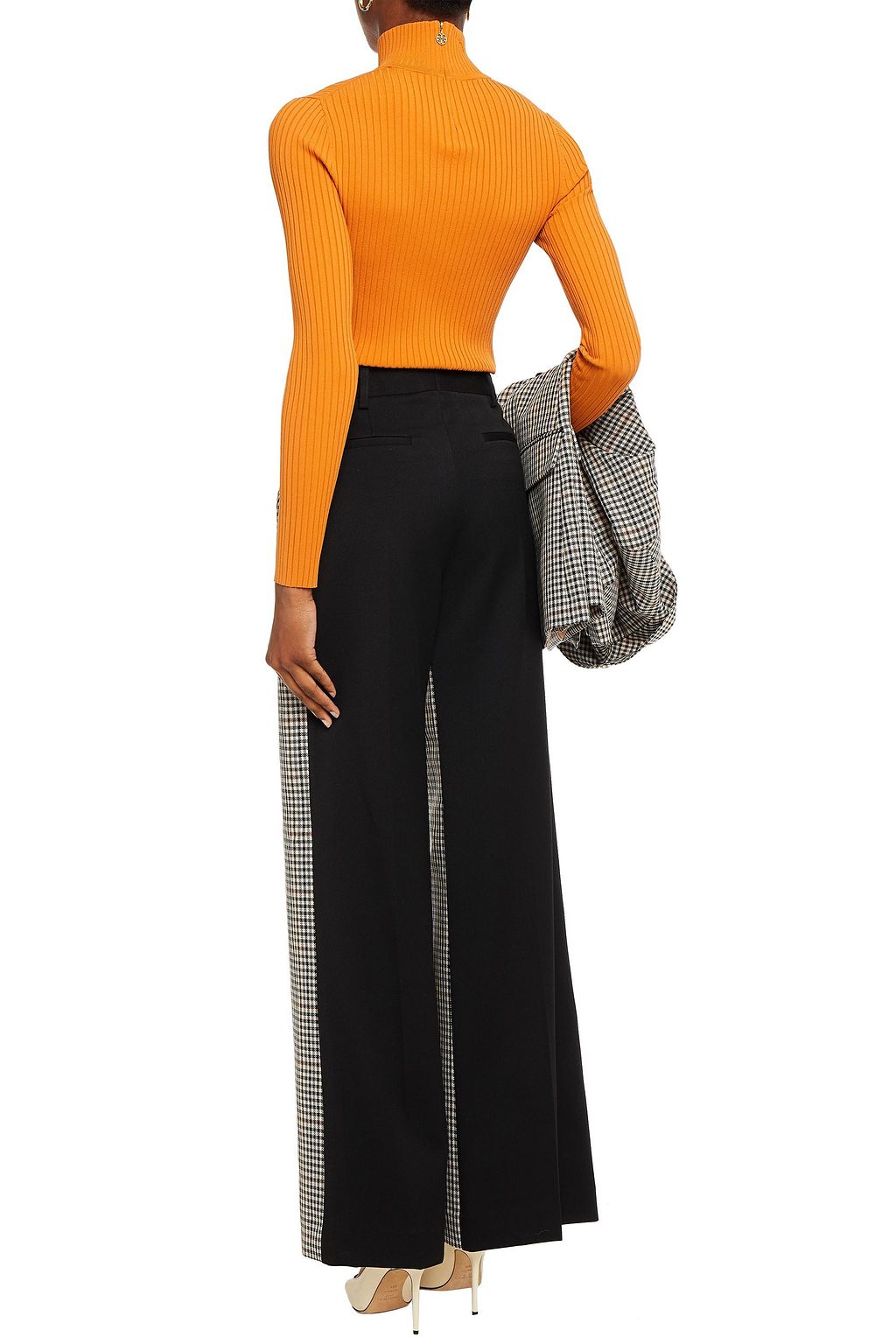 VICTORIA, VICTORIA BECKHAM Crepe-paneled houndstooth tweed wide-leg pants