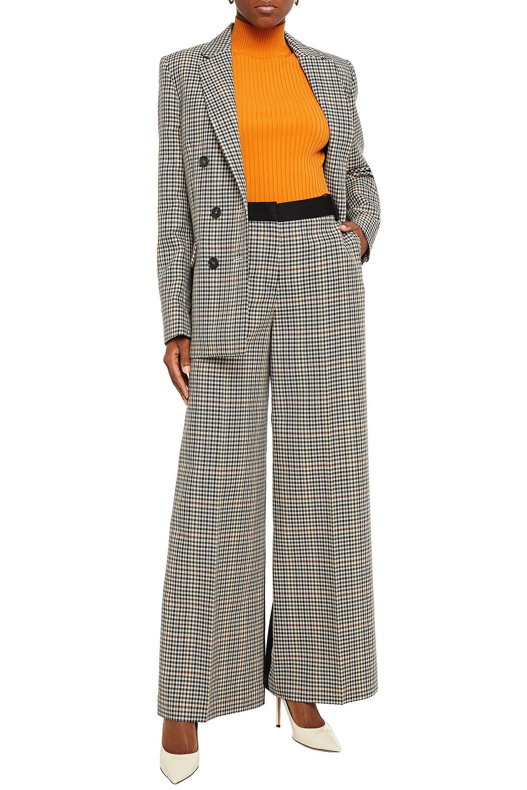 VICTORIA, VICTORIA BECKHAM Crepe-paneled houndstooth tweed wide-leg pants
