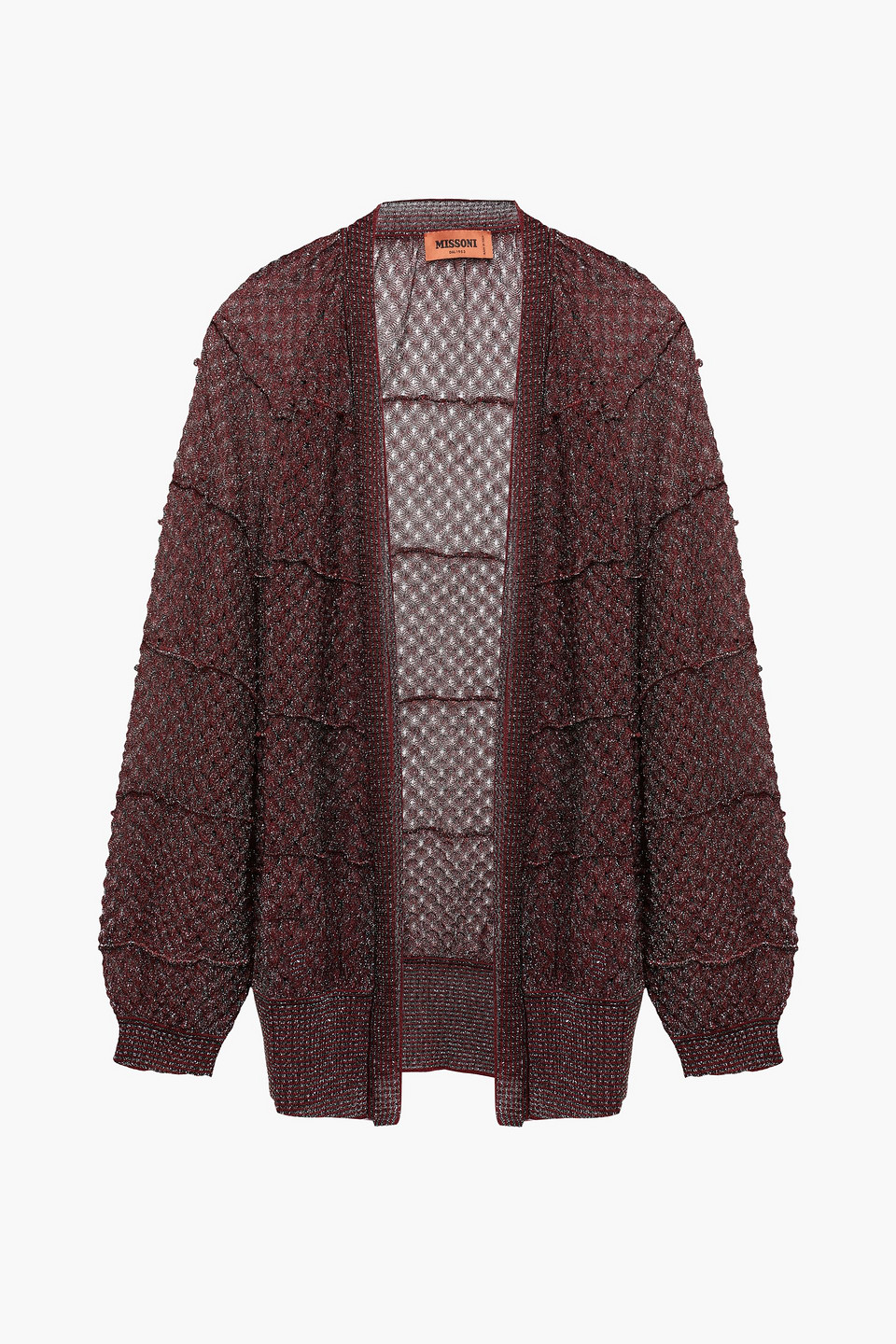 Missoni Woman Metallic Crochet-knit Cardigan Merlot Size 40