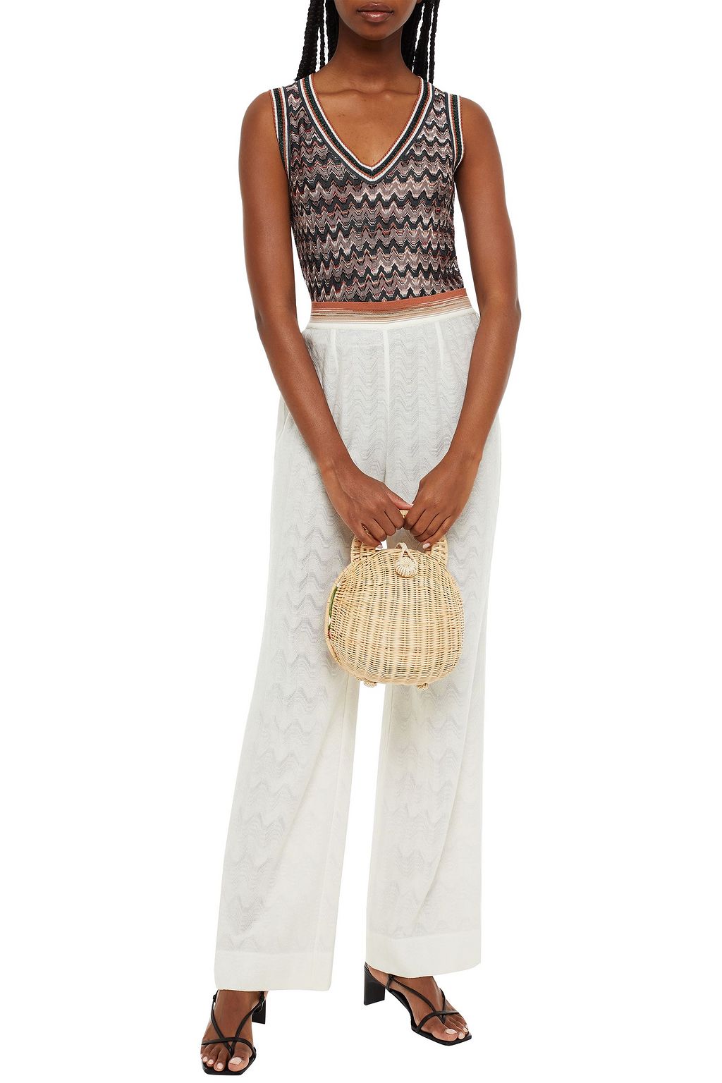 MISSONI Metallic-trimmed crochet-knit top