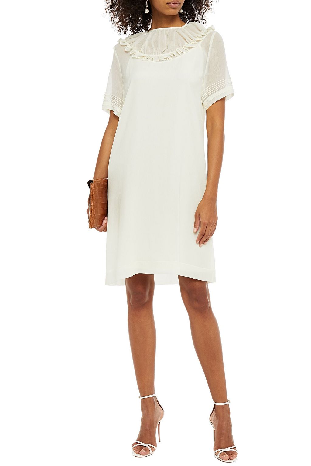 VICTORIA, VICTORIA BECKHAM Ruffle-trimmed gathered crepon dress