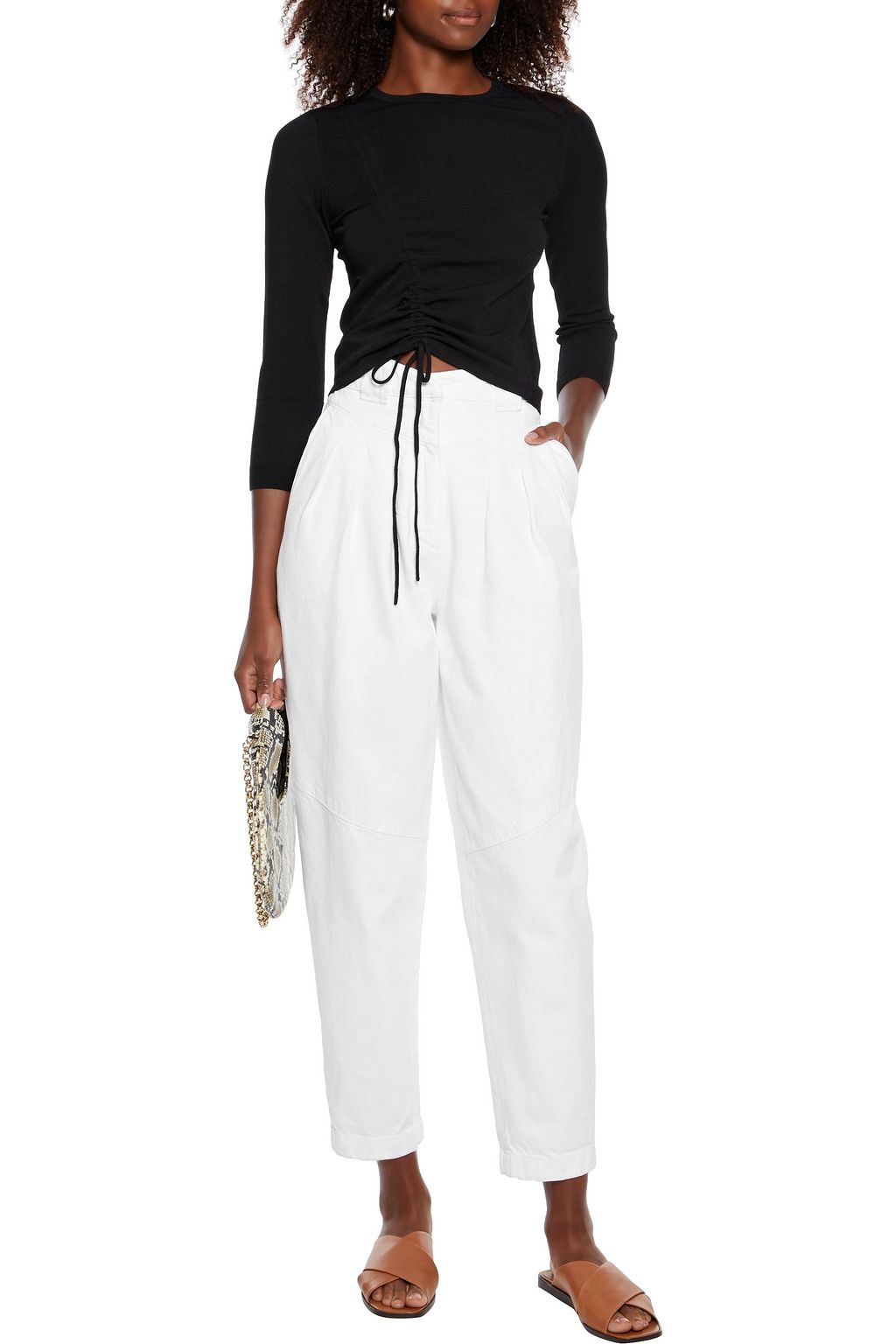 AUTUMN CASHMERE Cropped ruched stretch-knit sweater