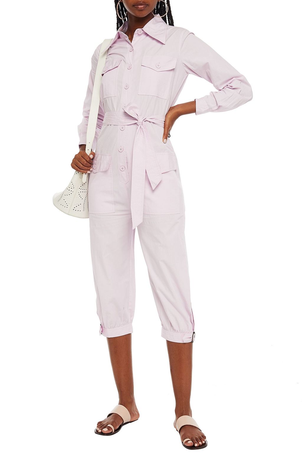 ANTIK BATIK Kala cropped belted cotton-broadcloth jumpsuit