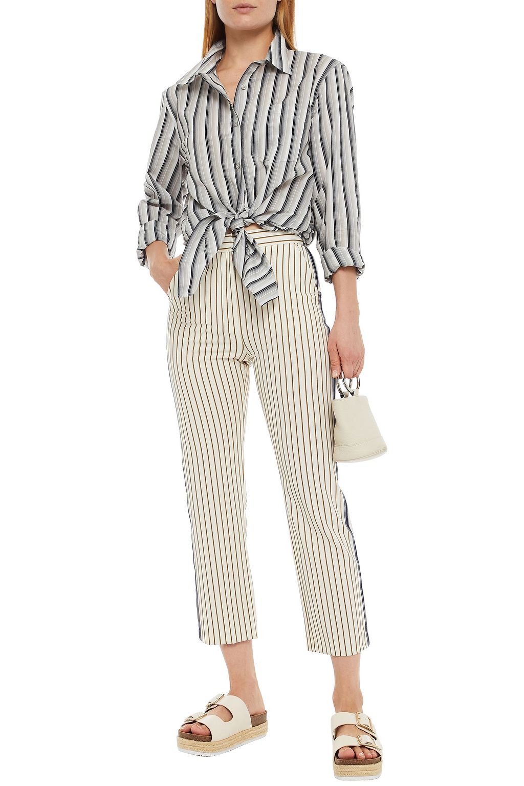SEE BY CHLOÉ Cropped striped woven slim-leg pants