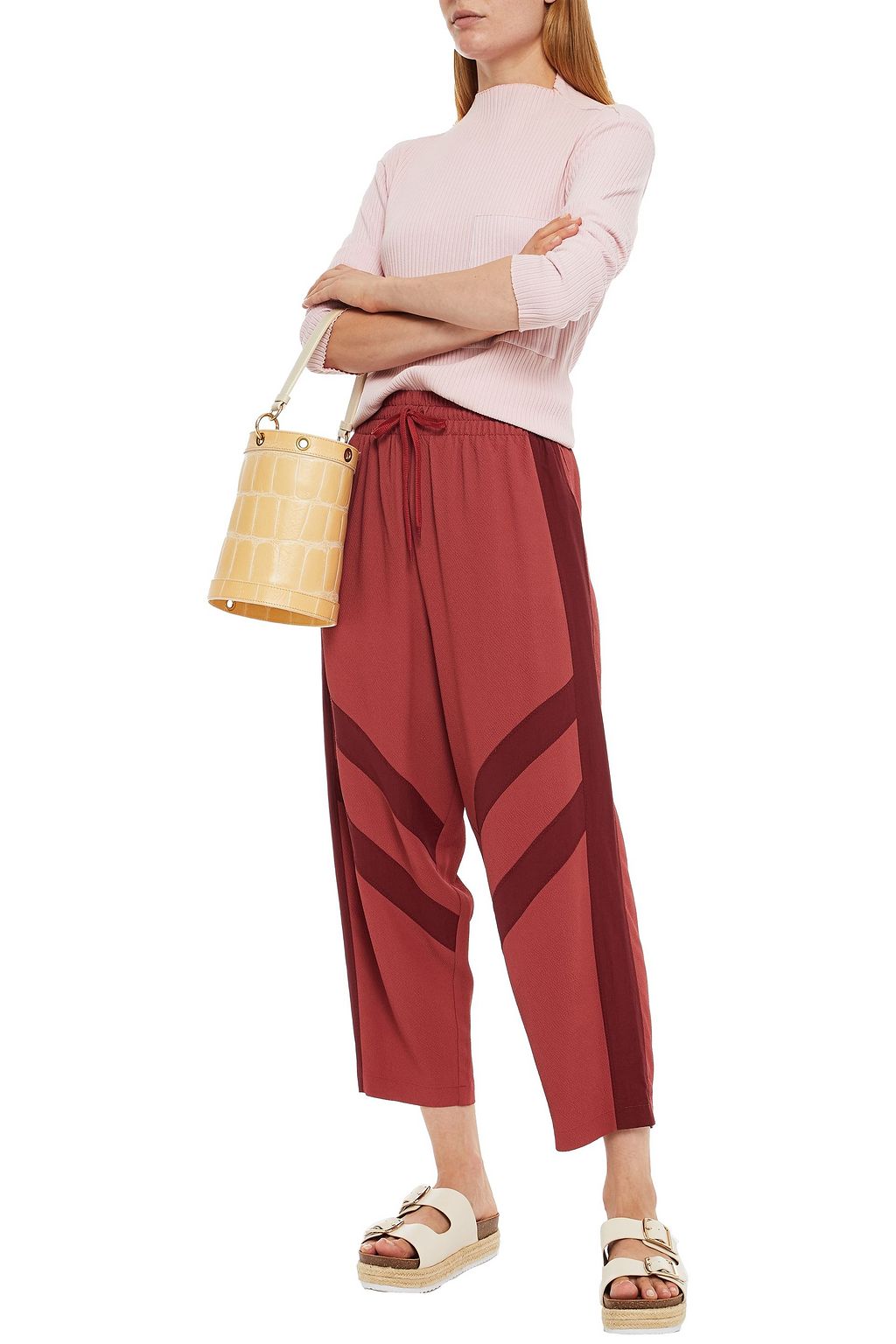 SEE BY CHLOÉ Cropped striped crepe track pants