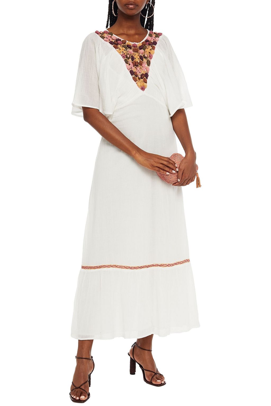 ANTIK BATIK Valentine crochet-trimmed crinkled cotton-gauze midi dress