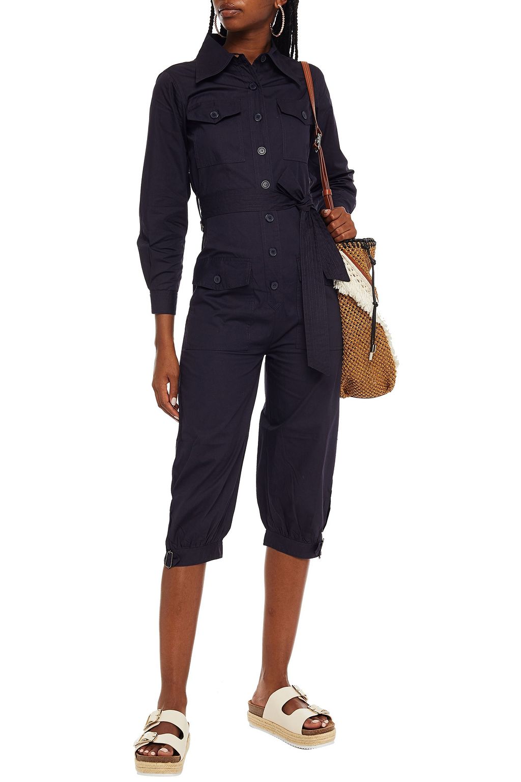 ANTIK BATIK Kala cropped belted cotton-broadcloth jumpsuit