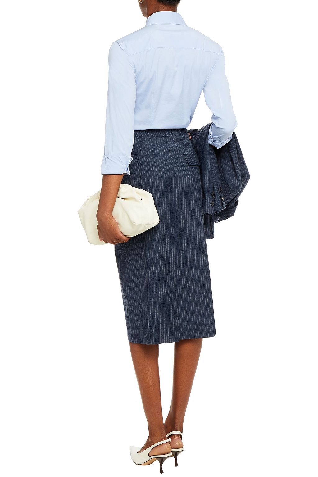 VICTORIA, VICTORIA BECKHAM Pinstriped wool-flannel midi pencil skirt