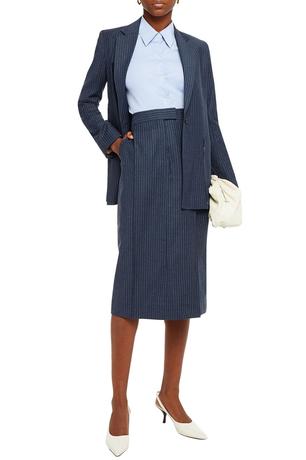VICTORIA, VICTORIA BECKHAM Pinstriped wool-flannel midi pencil skirt