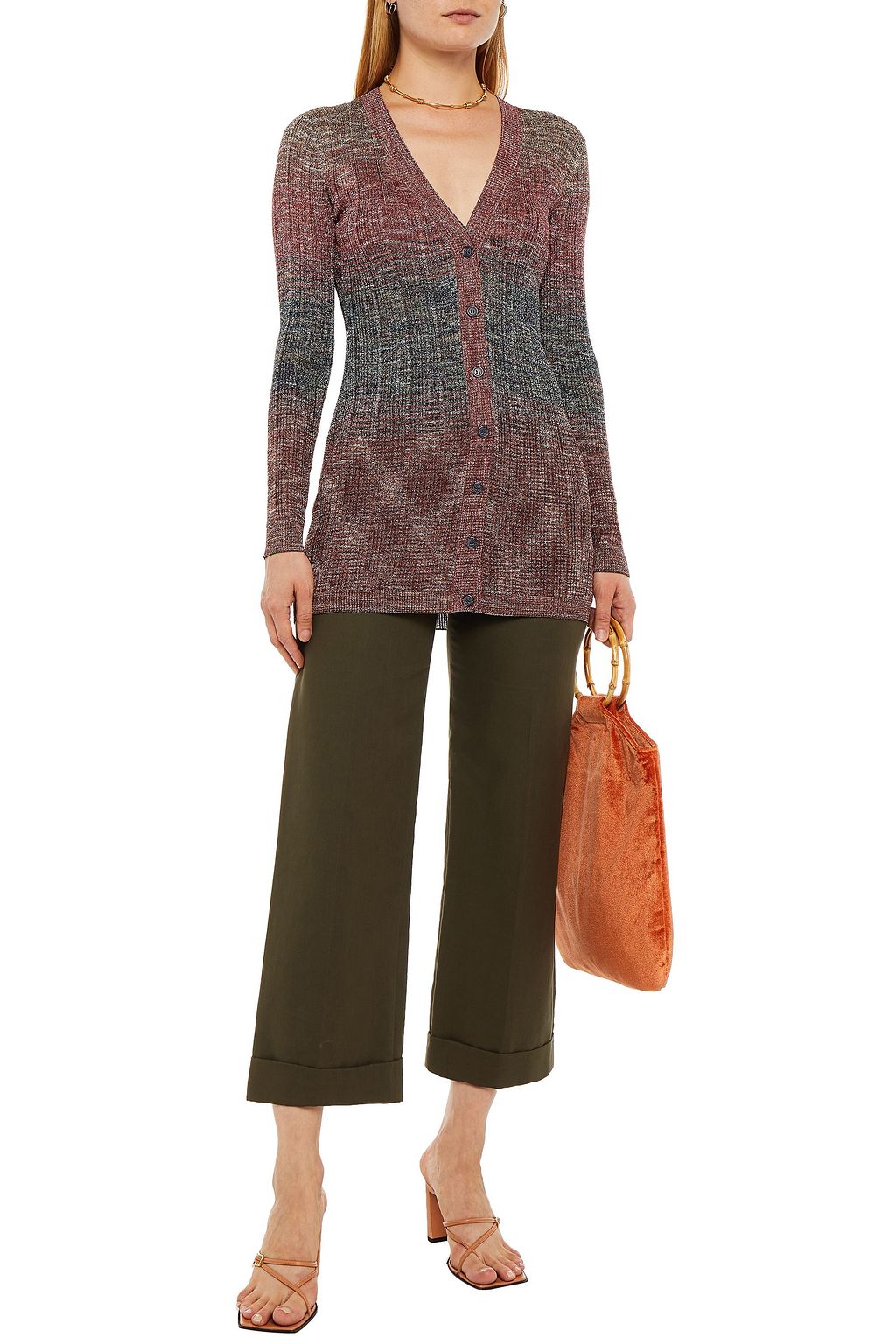 MISSONI Metallic ribbed intarsia-knit cardigan