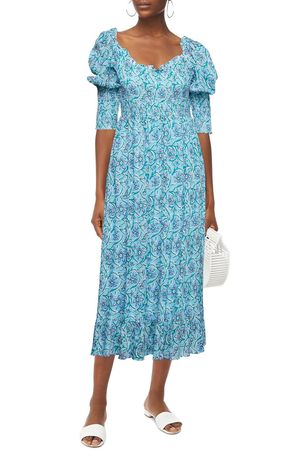 Maria shirred floralprint cottongauze midi dress Sale up to 70 off