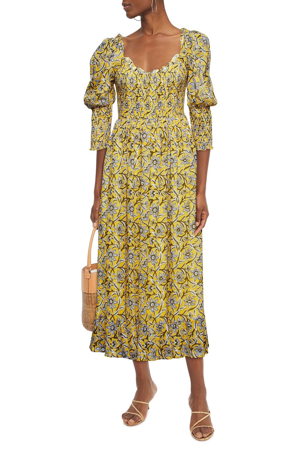 ANTIK BATIK Maria shirred floral-print cotton-gauze midi dress