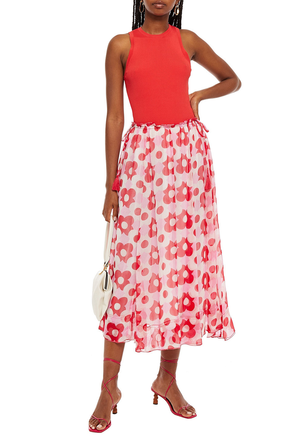 Antik Batik Jucy Floral-print Georgette Midi Skirt In Baby Pink