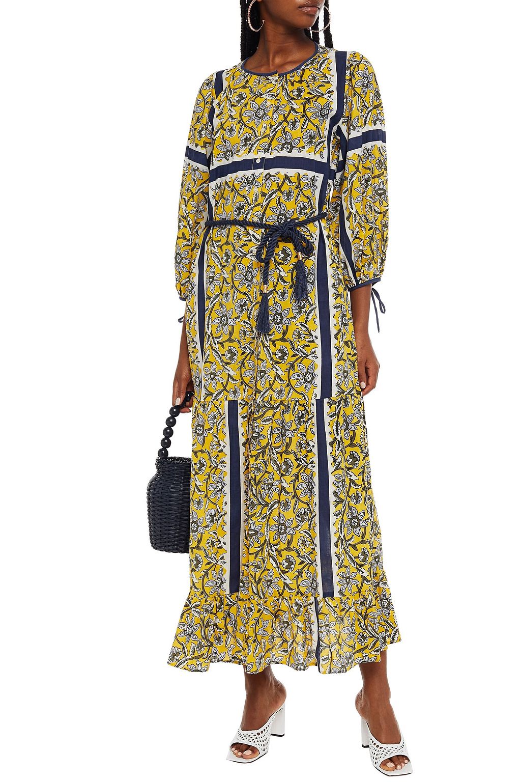 ANTIK BATIK Marius belted gathered floral-print cotton midi dress
