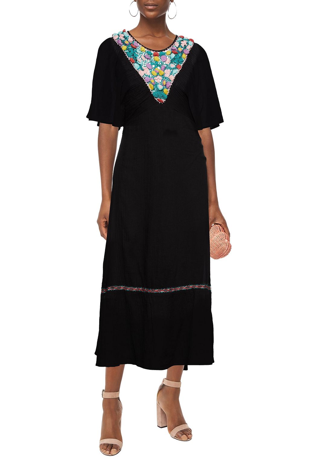 ANTIK BATIK Valentine crochet-trimmed crinkled cotton-gauze midi dress