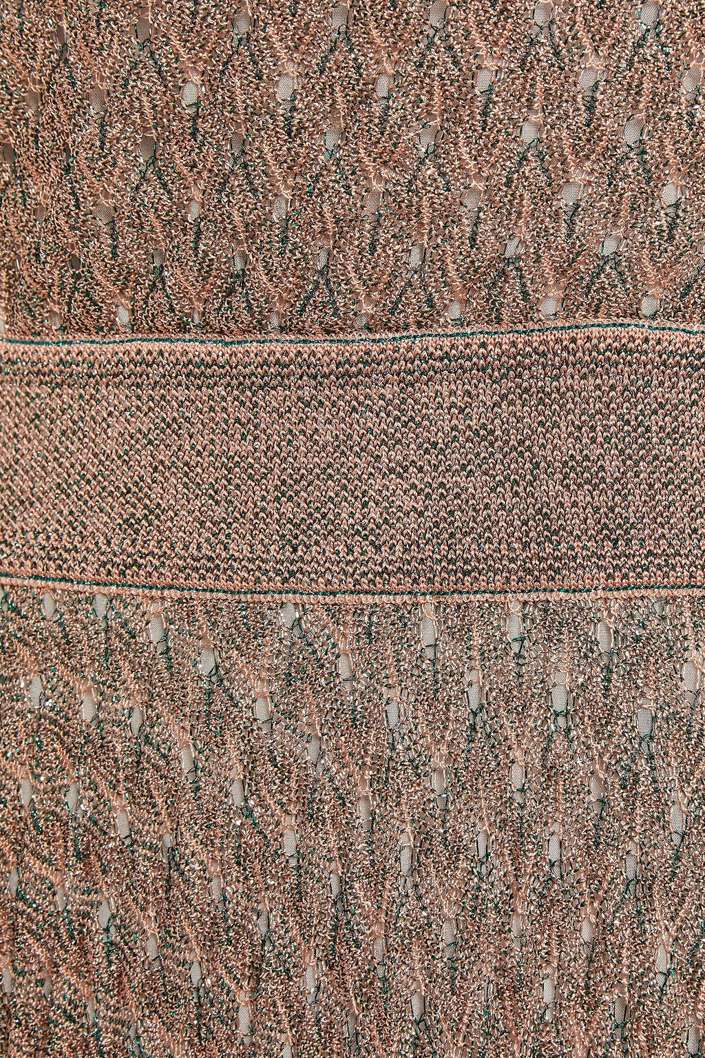 MISSONI Pleated metallic crochet-knit maxi slip dress