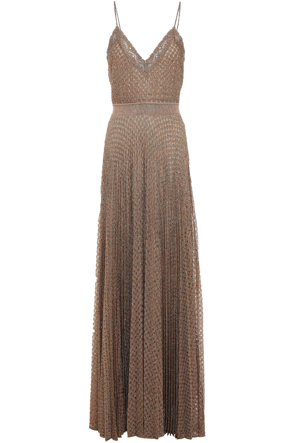 Missoni Woman Pleated Metallic Crochet-knit Maxi Slip Dress Antique Rose Size 40