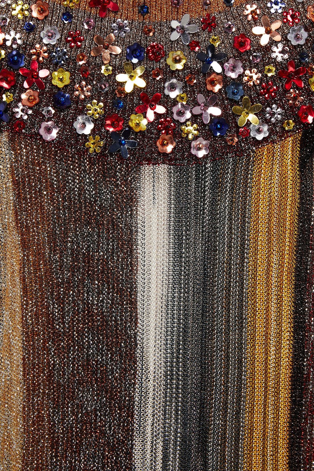 MISSONI Embellished metallic crochet-knit turtleneck top