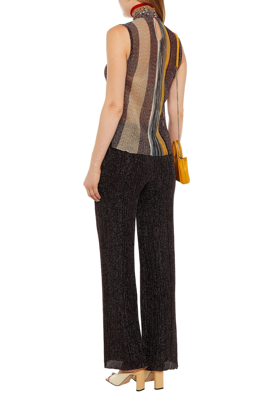 MISSONI Embellished metallic crochet-knit turtleneck top