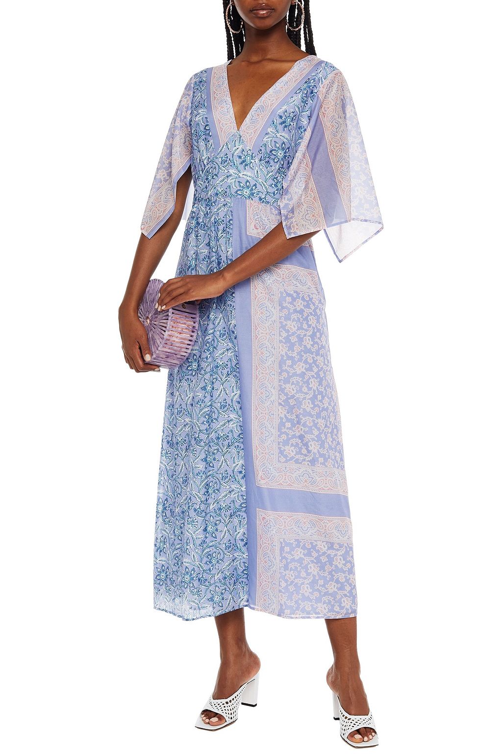 ANTIK BATIK Iloni open-back printed cotton and silk-blend chiffon midi dress