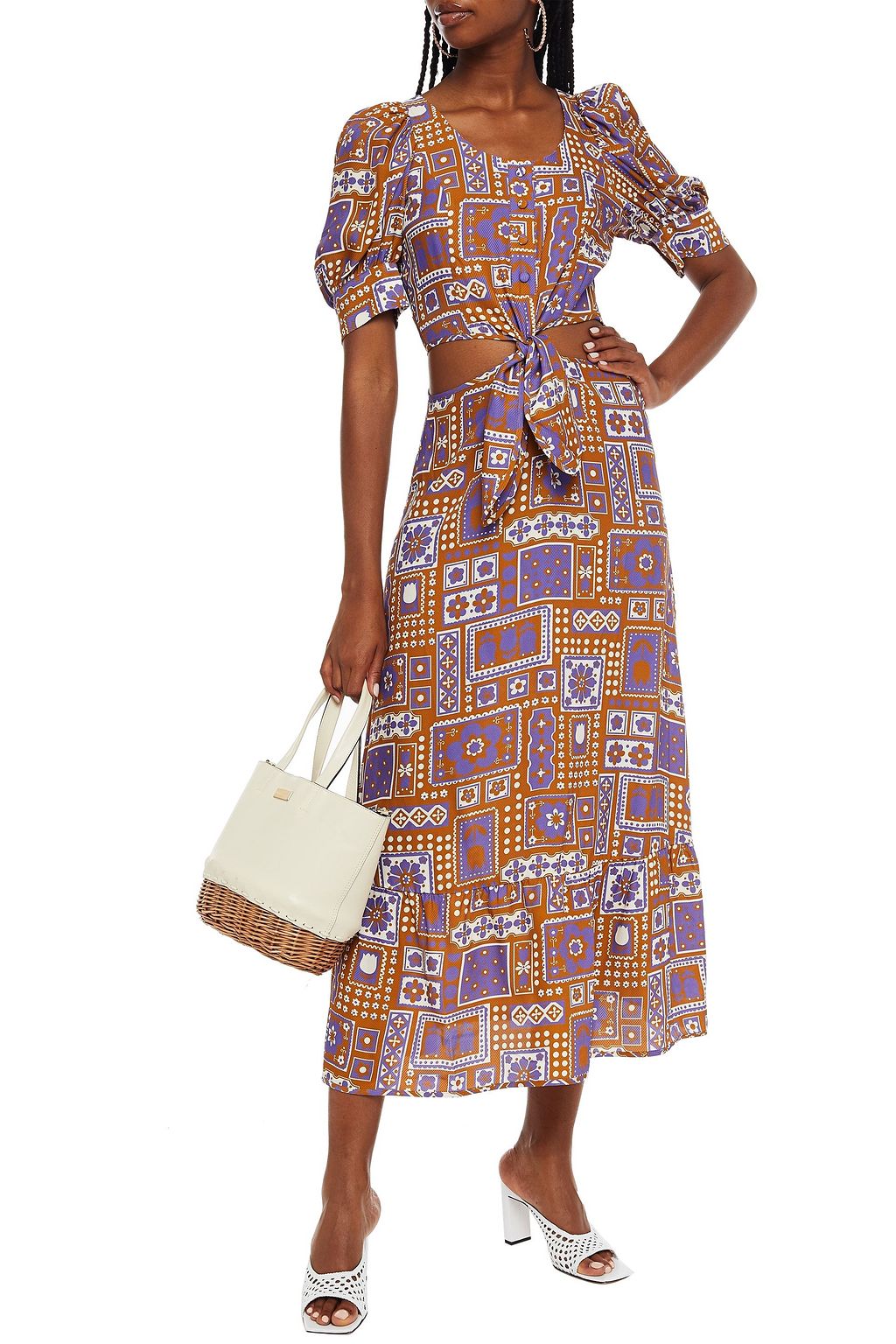 ANTIK BATIK Honoka cutout printed twill midi dress