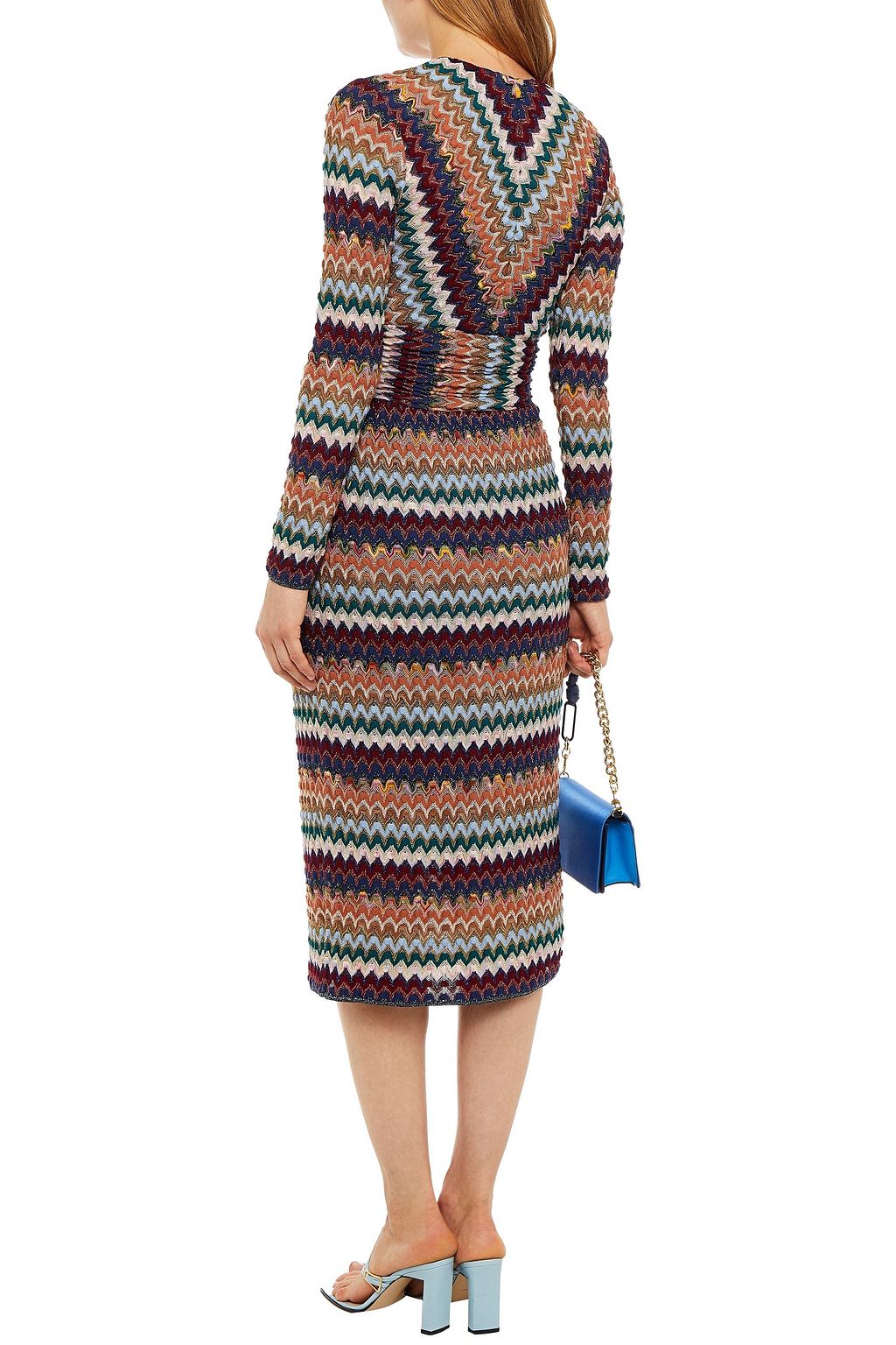 MISSONI Twist-front metallic crochet-knit midi dress