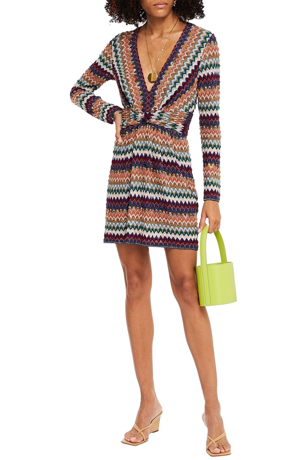 MISSONI Twist-front metallic crochet-knit wool-blend mini dress