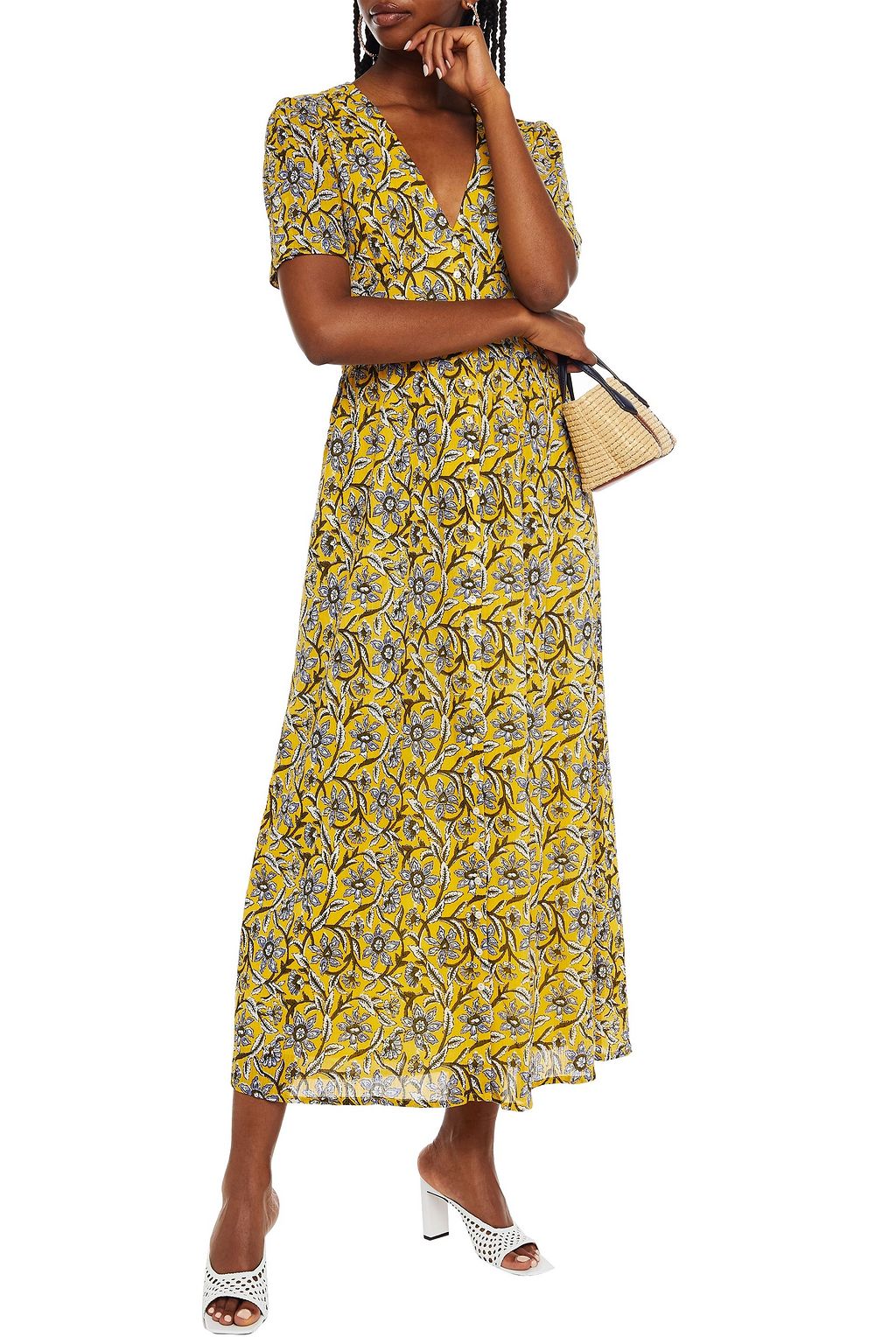 ANTIK BATIK Maria floral-print crinkled cotton-gauze midi dress