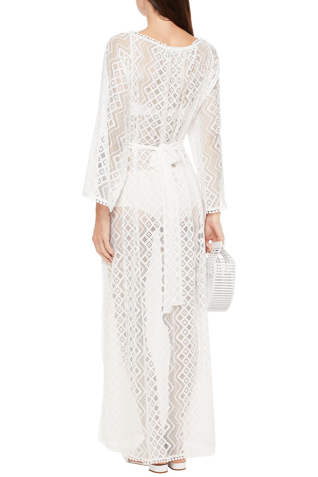 MELISSA ODABASH Nina belted tasseled crocheted lace kaftan