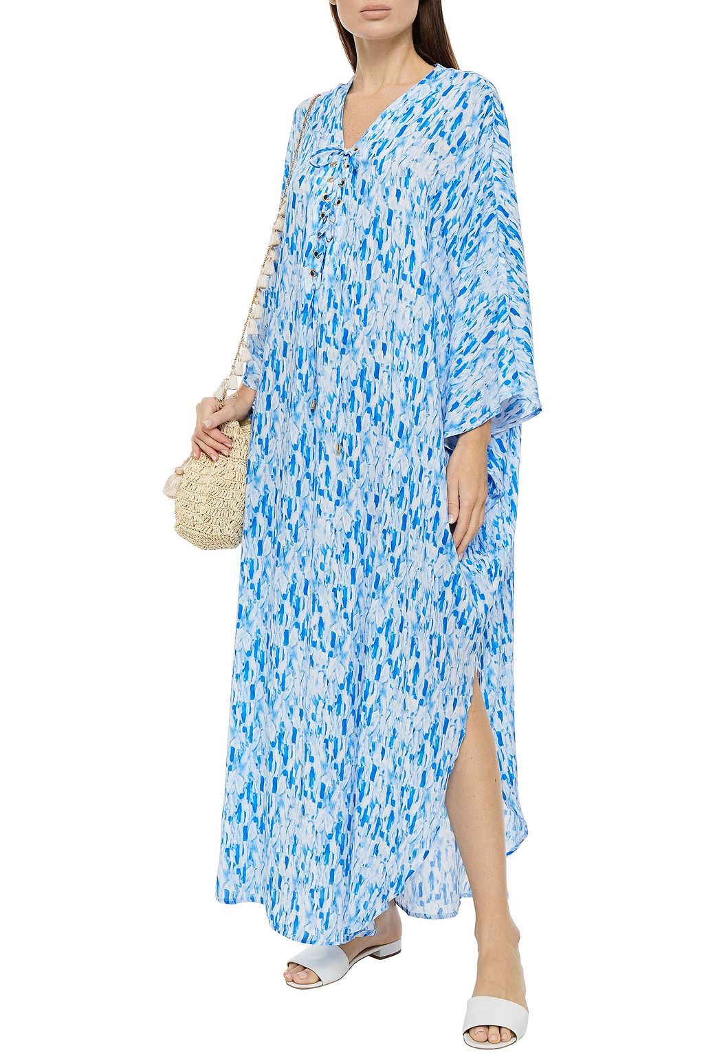 MELISSA ODABASH Lola lace-up printed voile kaftan