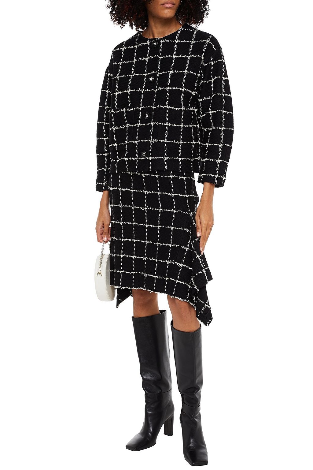 ST. JOHN Checked wool-blend tweed jacket